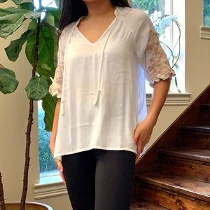 White Floral Sleeve Blouse
